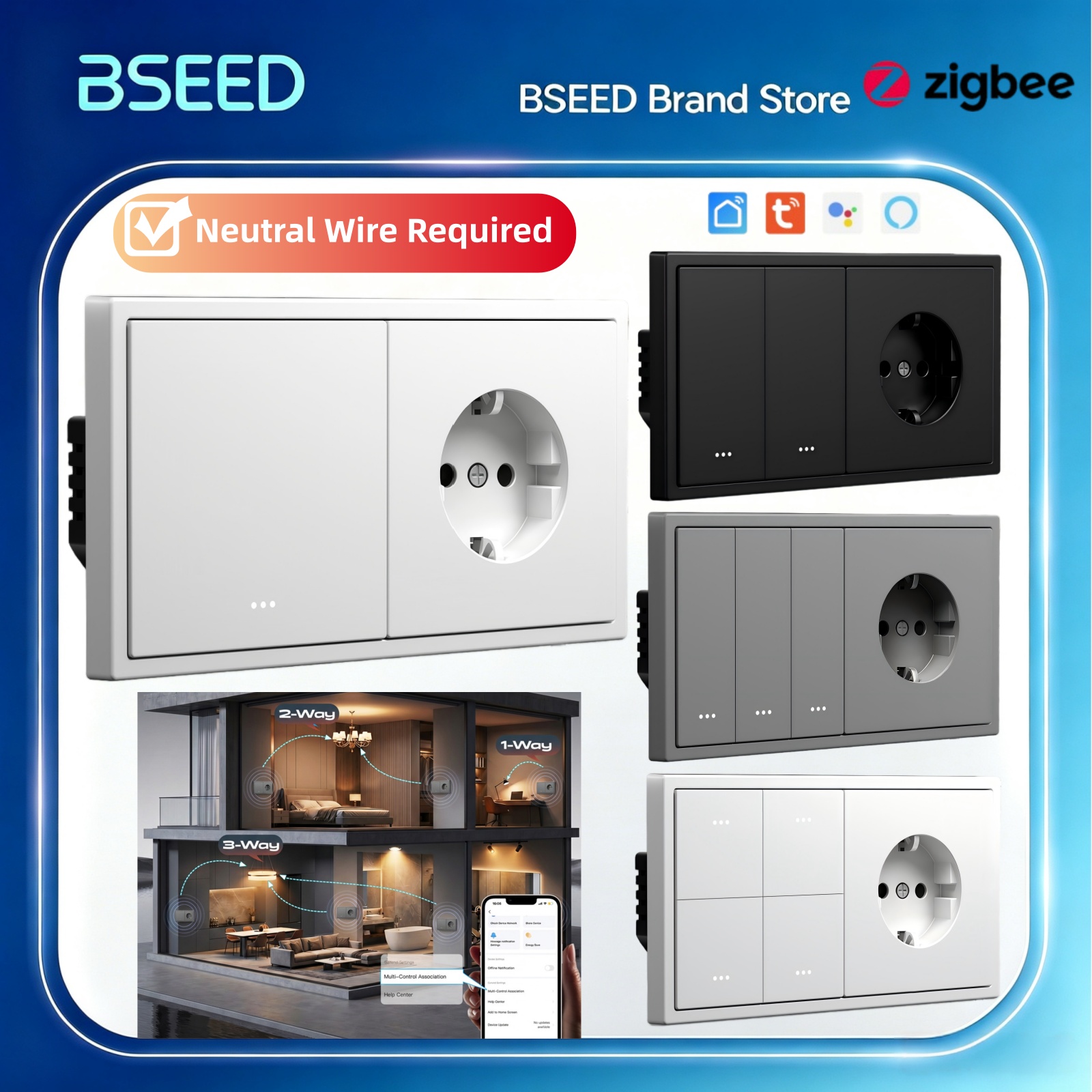 BSEED Zigbee Click Switch 1/2/ - đánh giá và giá Tuya 4 Channel